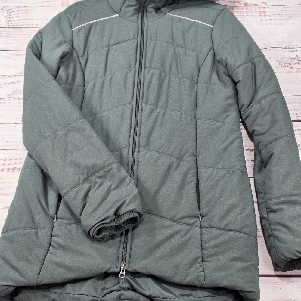 Zella Puffer Jacket Womens M Green Excellent Quilted Hooded Full Zip Activewear